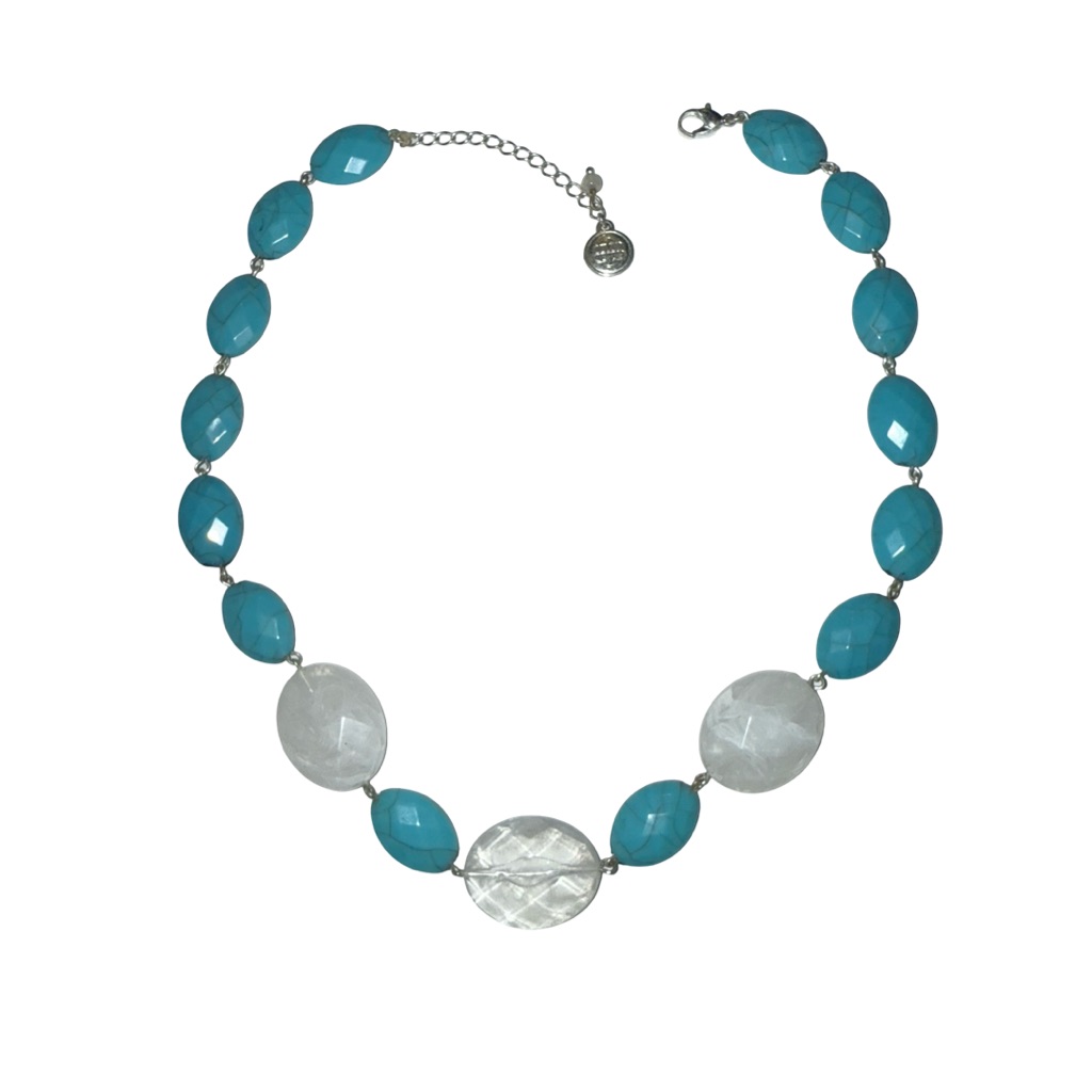 Elegant Turquoise Blue And White Faucet Beaded Necklace 20$